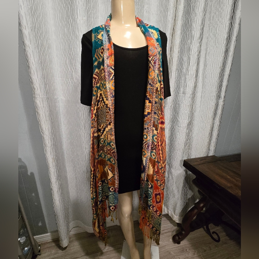 Hoho / Aztec Patterned Shawl Multicolor Mede In M… - image 4